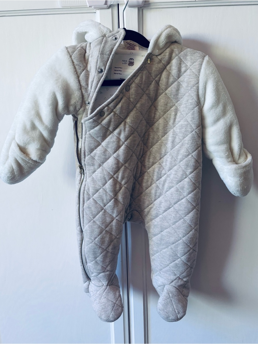 Carter's Quilted Light Gray Hooded Footed One-Piece